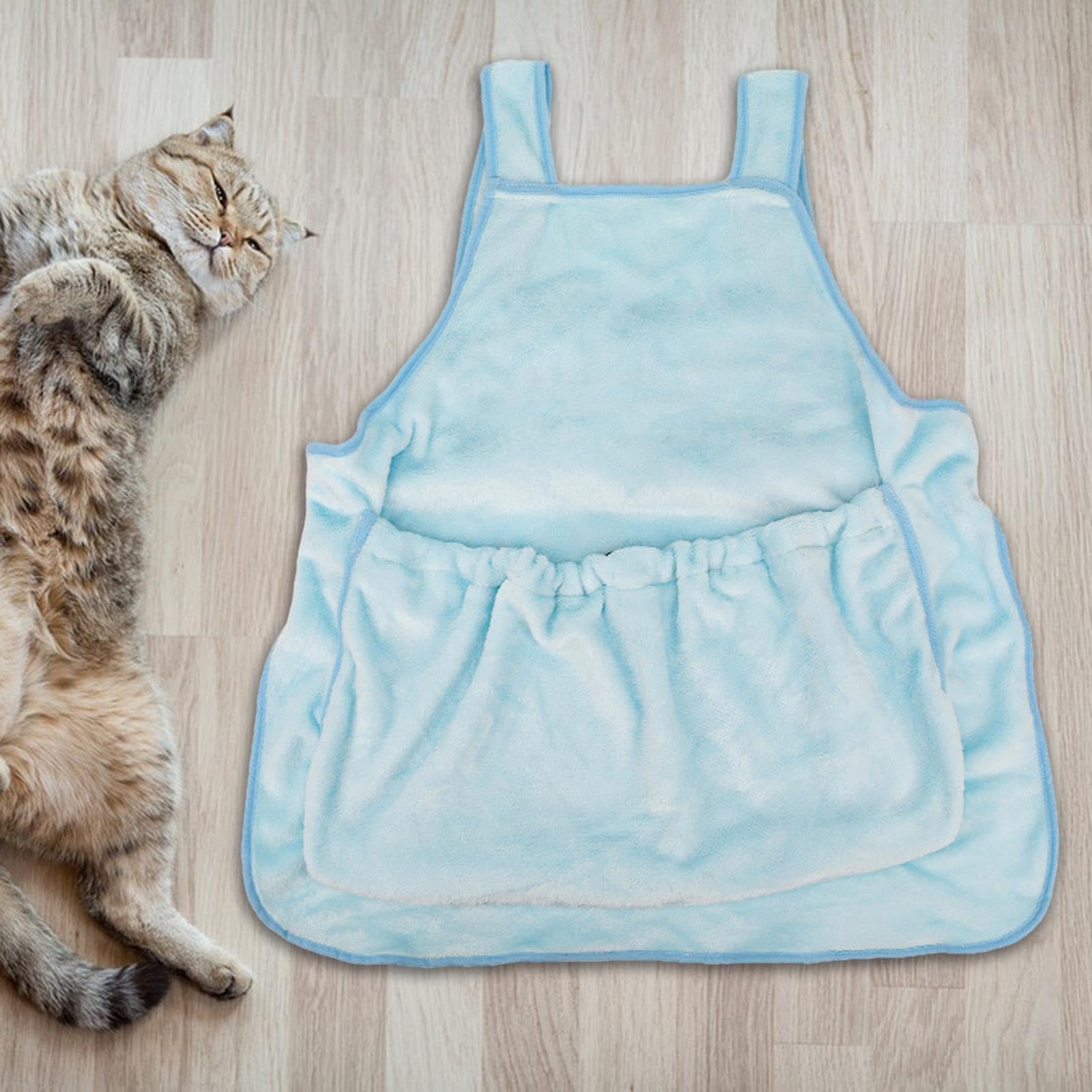 Katzentrage Schürze Tragetasche Haustierbeutel Tragetasche mit Tasche Aus Baumwolle Und Kordelzug für Bequemes Halten Sowie für Katze Hund Tragen Reis, Blau
