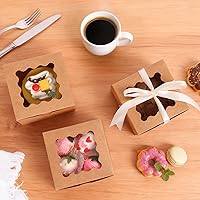 Vista 5 de Moretoes 24 cajas de panadería con ventana, 4 x 4 x 2.5 pulgadas, cajas de galletas marrones para pasteles pequeños, galletas y postres