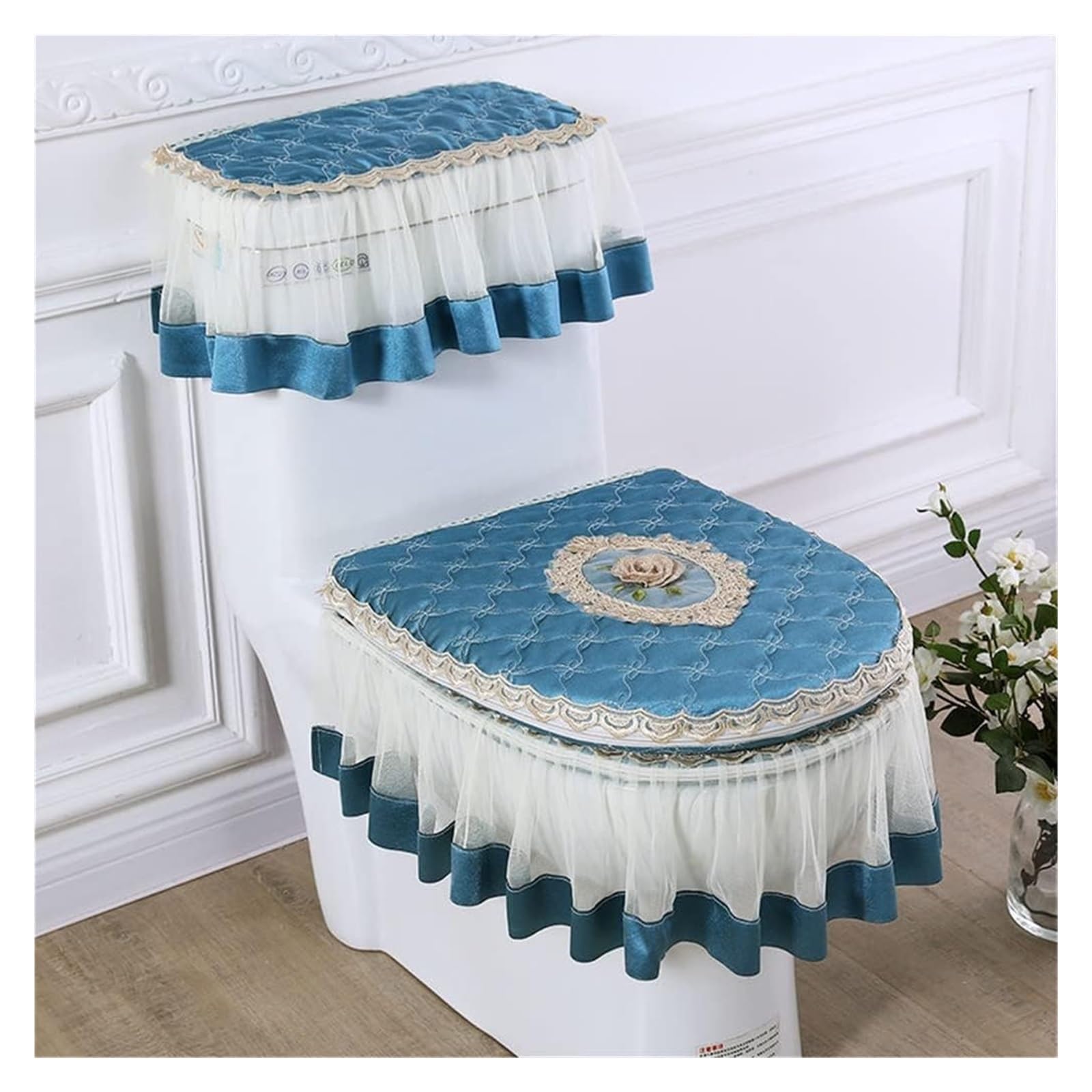 KFGISD CushionMat 3 Piece Set Winter Cover U Zipper Seat Toilet Accessories ，Toilet Seat Covers(Blu)