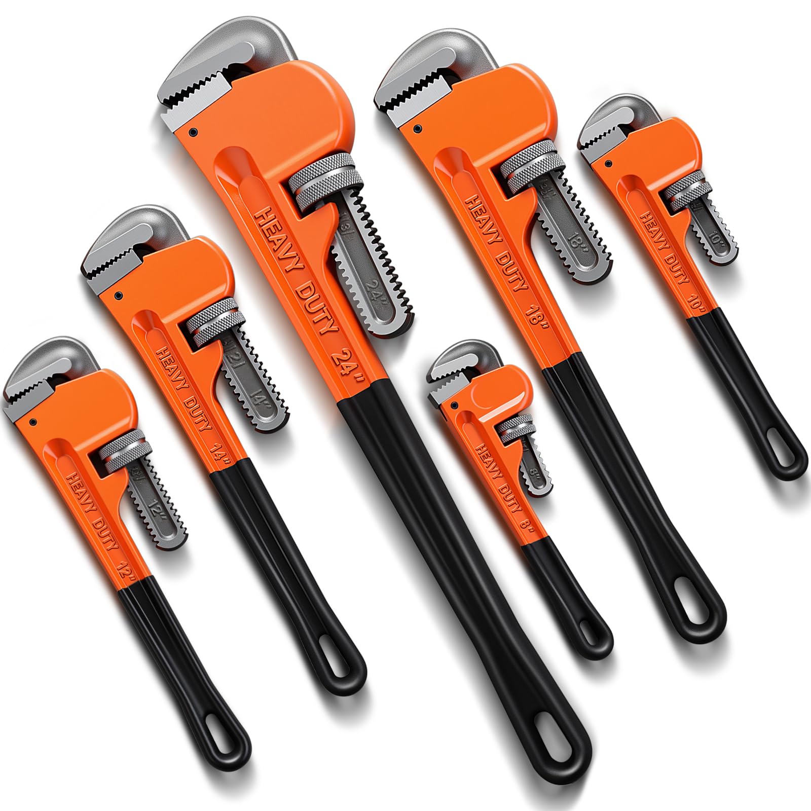 Lanties 6 Piece Heavy Duty Pipe Wrench Set - 8", 10", 12", 14", 18", 24", Adjustable Chrome Vanadium Steel Plumbing Wrench Set with Soft Handle &