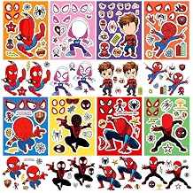 24Pcs Anime Assorted Spider Stickers Pack, Make-a-Face Stickers Cute Cartoon Decals, Create Your Own Movie, Birthday Party Favors, DIY Crafts SP1