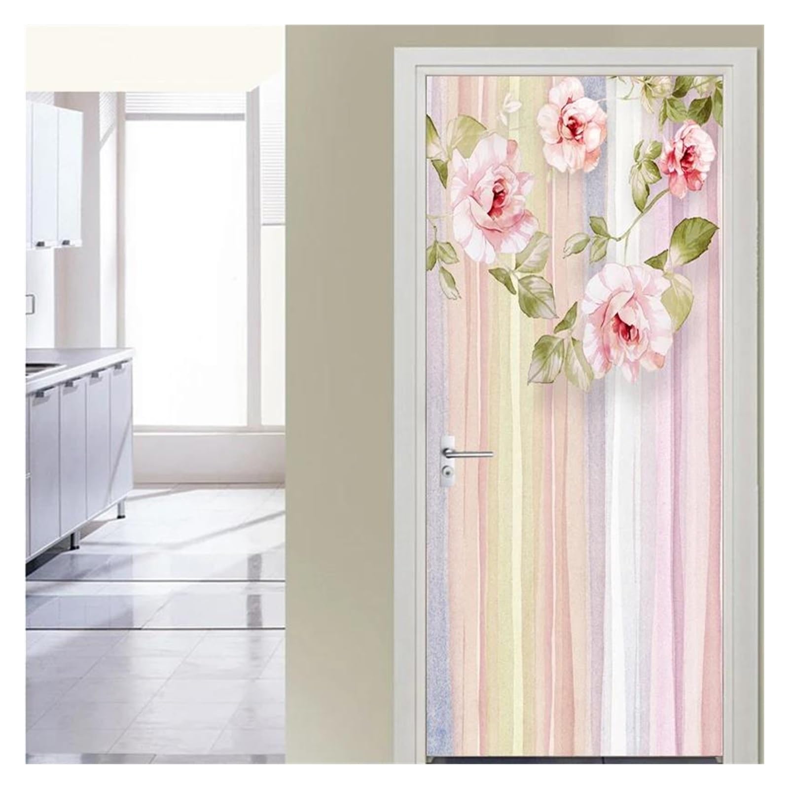 Stickers de porte 3D fleurs romantiques : rafraîchir un mur de salon sans peinture en PVC étanche