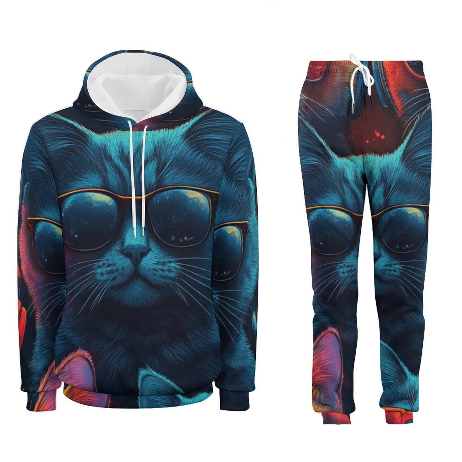 Felpa con cappuccio da uomo con stampa viola 3D Set Casual Pullover tuta