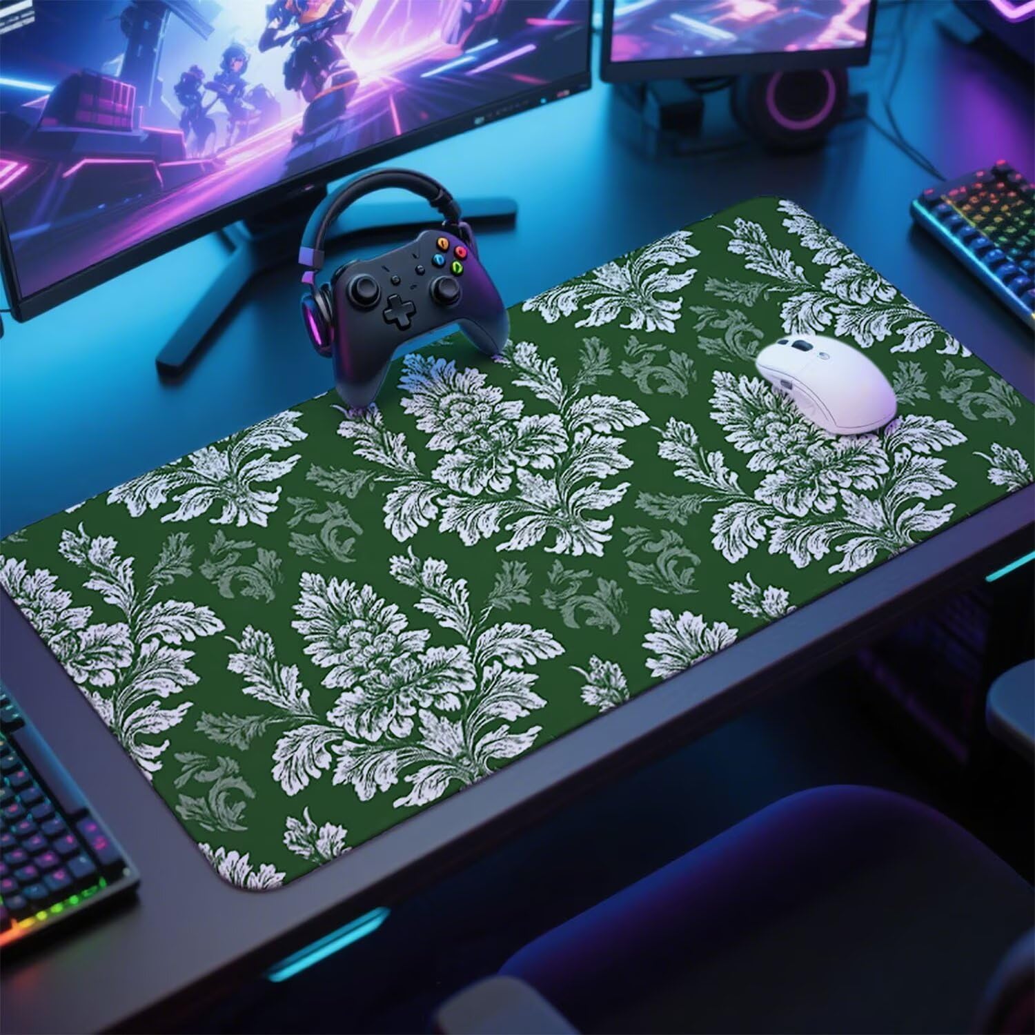 Zielona podkładka pod mysz pod mysz pod mysz do gier XXL 1400 x 600 x 3 mm podkładka pod mysz abstrakcyjna duża podkładka pod mysz dla graczy wodoodporna podkładka pod mysz do gier PC, do klawiatury