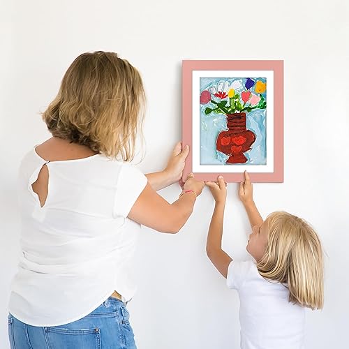 Miniatura 2 de Americanflat Marco para obras de arte infantiles, carga frontal, rosa melocotón, 8.5 x 11 pulgadas con paspartú o 10 x 12.5 sin él, formato de