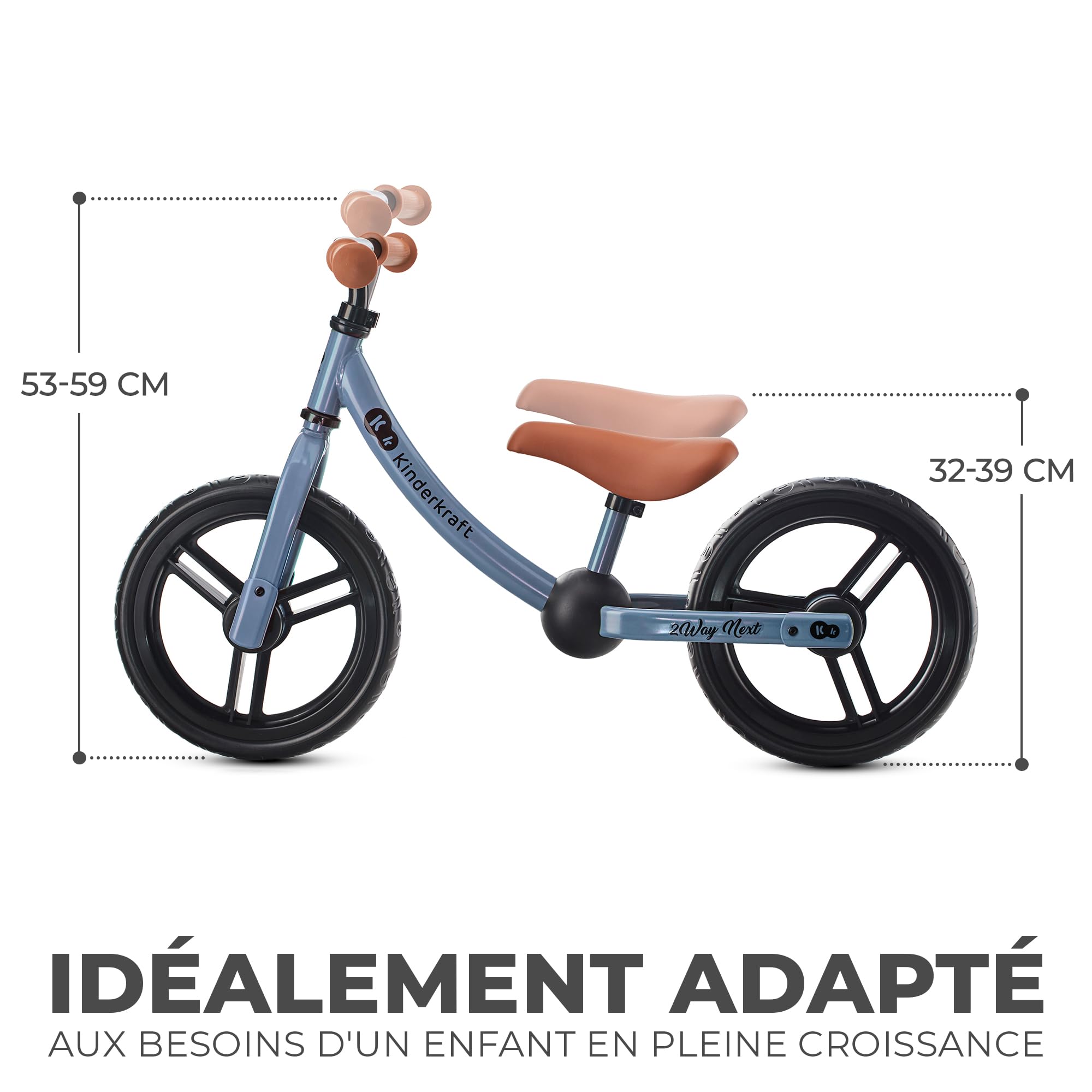 Kinderkraft 2WAY Next Draisienne en Métal, Vélo sans Pédale, Velo Bebe, Guidon Réglables, Durable, Accessoires, De 2 Ans jusqu'à 35 kg, Bleu
