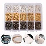 PH PandaHall 2700pcs Round Spacer Beads - Smooth 2.4/3/4/5/6mm Tiny Metal Brass Beads for Layered Bracelet Necklace Jewelry Making (Golden, Silver, Antique Bronze)
