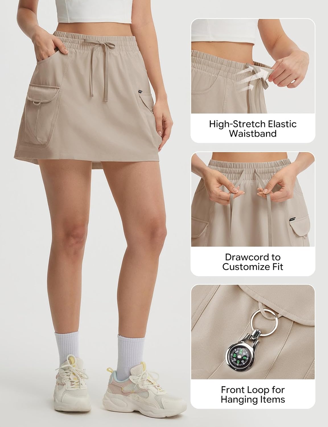 baleaf Women's Hiking Cargo Skort High Waisted Golf Travel Athletic Skirts with Pocket Water Resistant Sport Skorts - Image 6