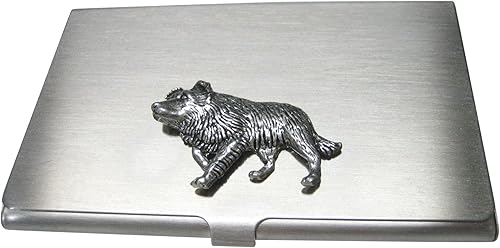 Kiola Designs Tarjetero para perros Border Collie en tono plateado, P, Tarjetero