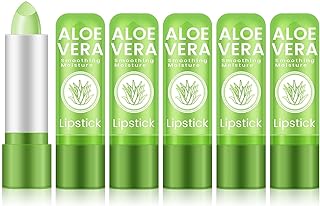 Ownest 5 Pcs Aloe Vera Lip Balm, PH Color Changing Lipstick, Change from Green to Natural Pink, Deep Hydrating Tinted Lip Balm, Daily Lip Moisturizer for Dry Cracked Lips, with Real Aloe Vera