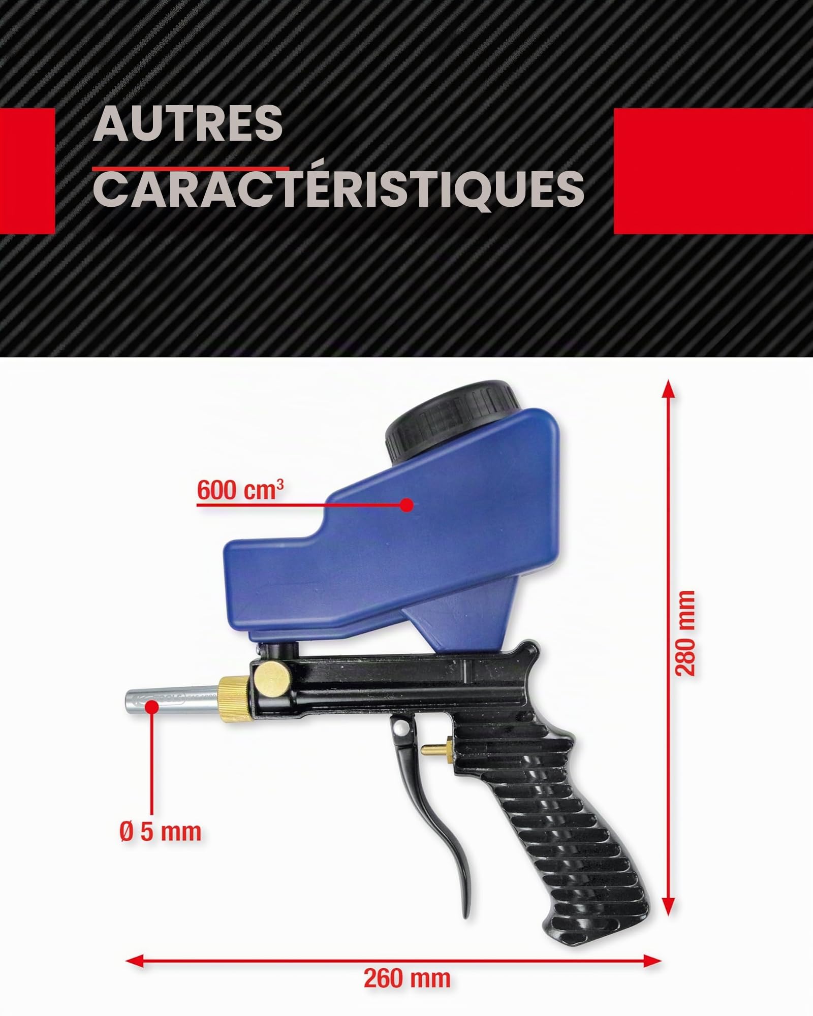 KS Tools 515.1909 Pistola de chorro de arena de aire comprimido, 260mm