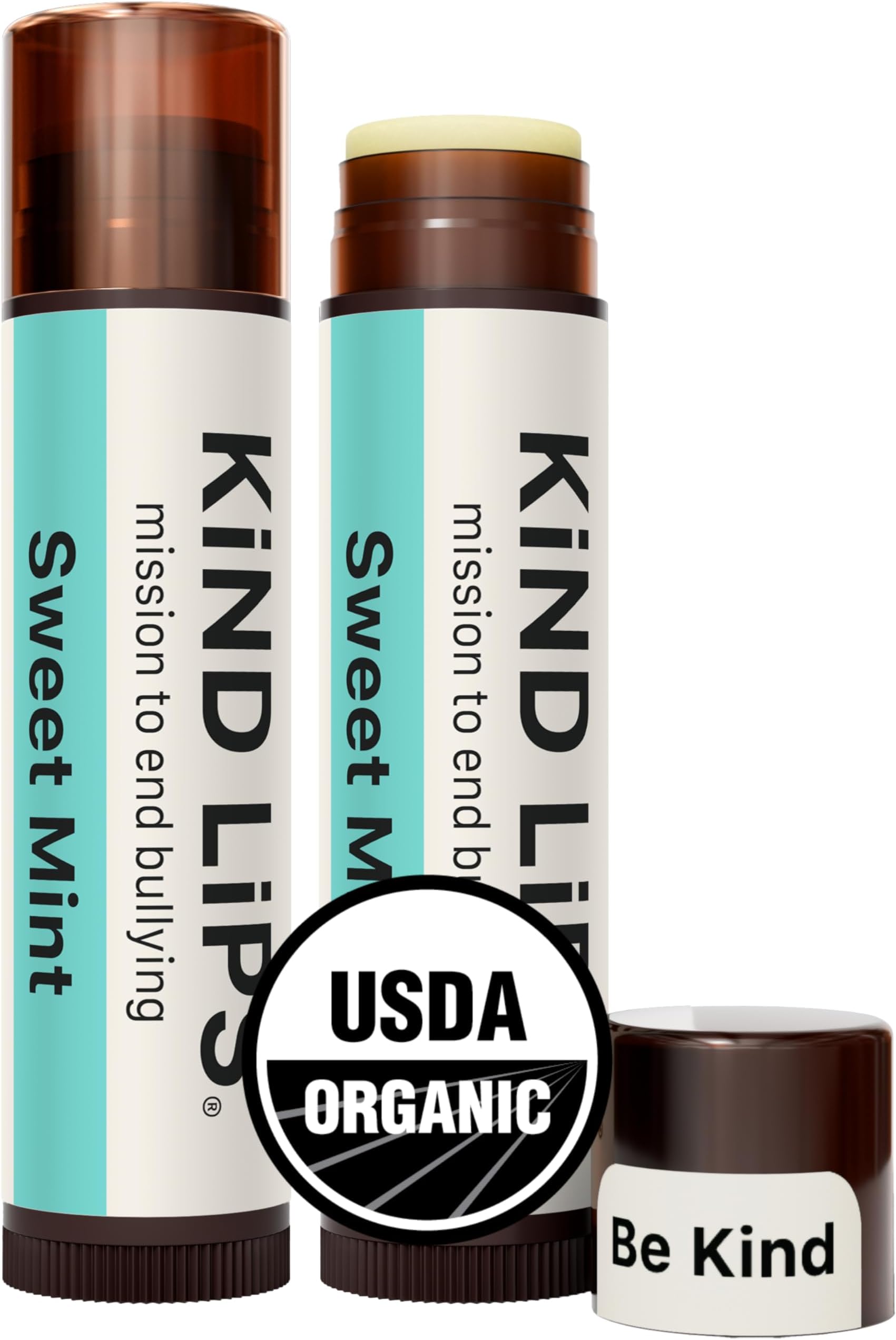 Kind Lips Sweet Mint Organic Lip Balm – Cooling Peppermint Lip Care, Natural Beeswax Moisturizing Lip Balm for Dry, Chapped Lips (Pack of 2)