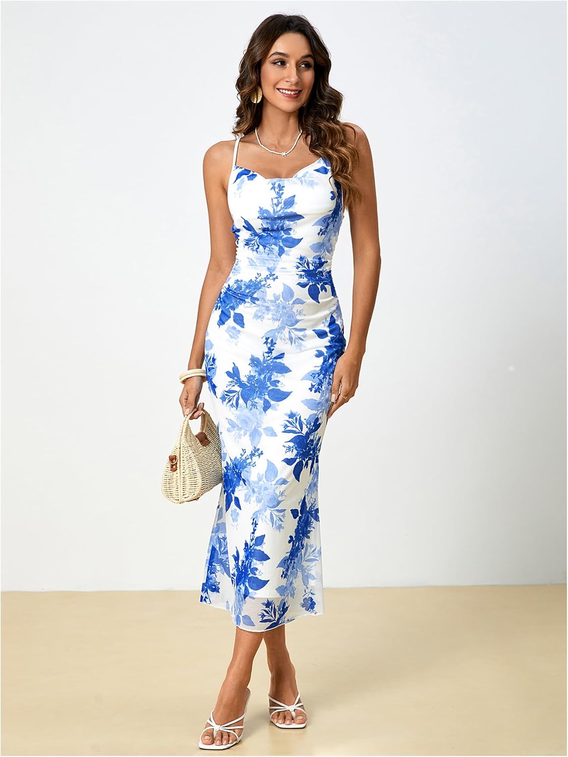 Milumia Women's Floral Cowl Neck Bodycon Maxi Dress Mesh Long Dresses Cocktail Party Fall 2025 - Image 4