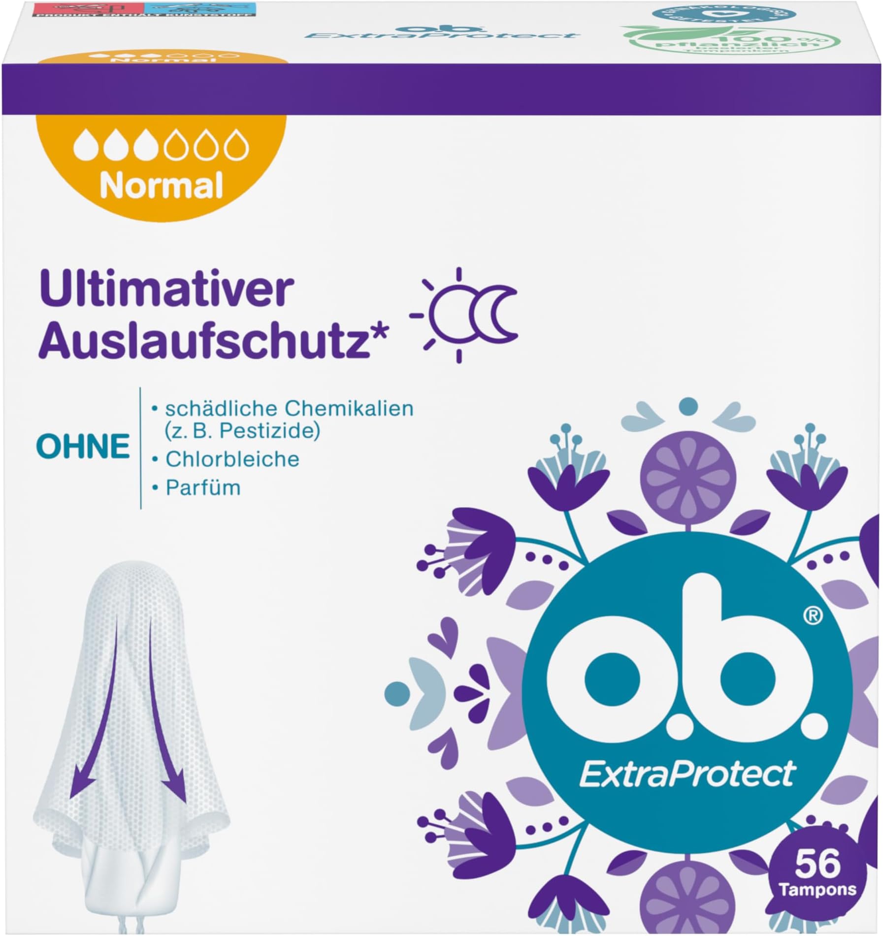 o.b. ExtraProtect Normal Tampons for Medium/Stronger Days with DynamicFit Technology & Extra Protective Wings, for Ultimate Leak Protection* (Pack of 56)