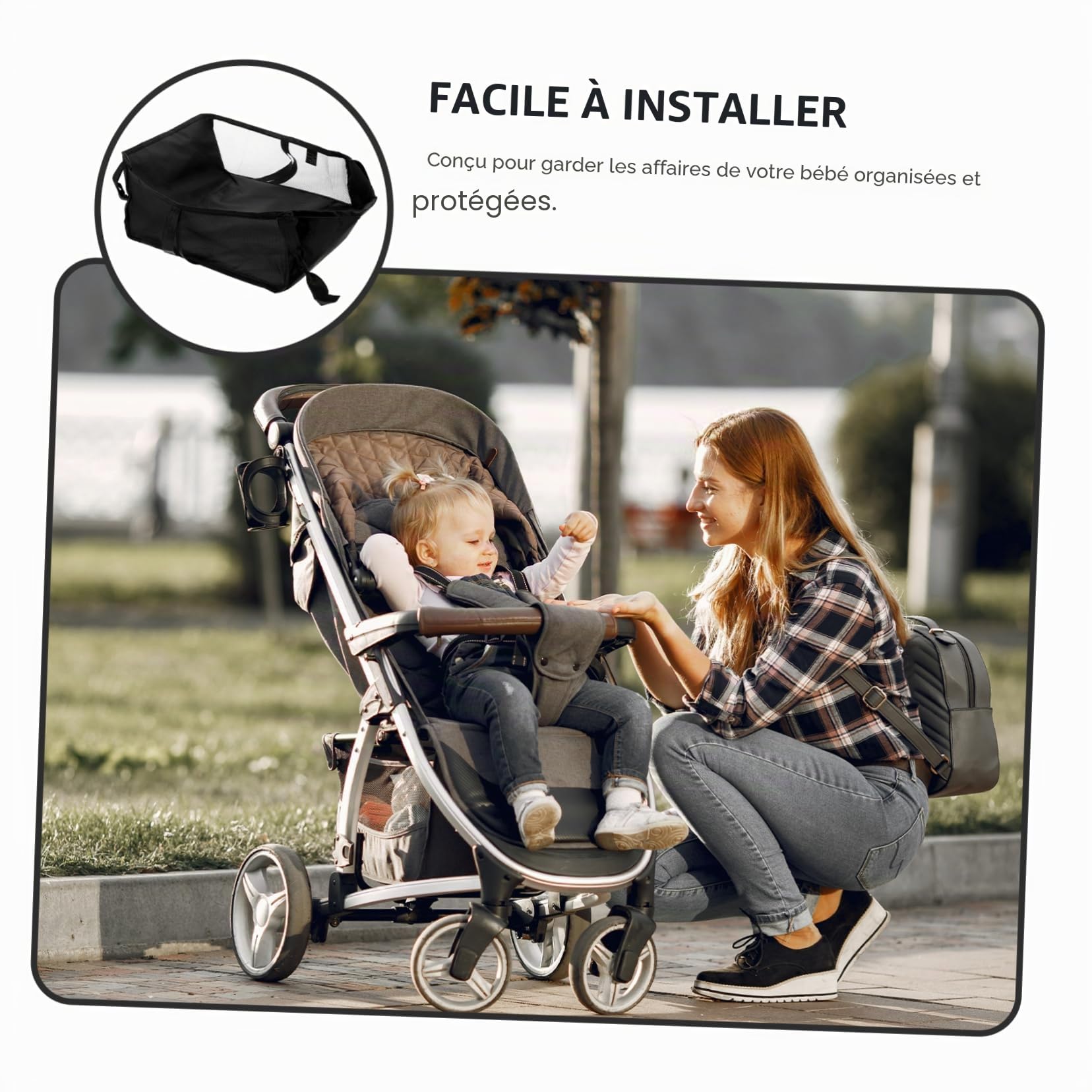 Panier de rangement en maille filet pour poussette - Panier inférieur robuste - Noir - Accessoires pour transporter bouteilles, couches, collations