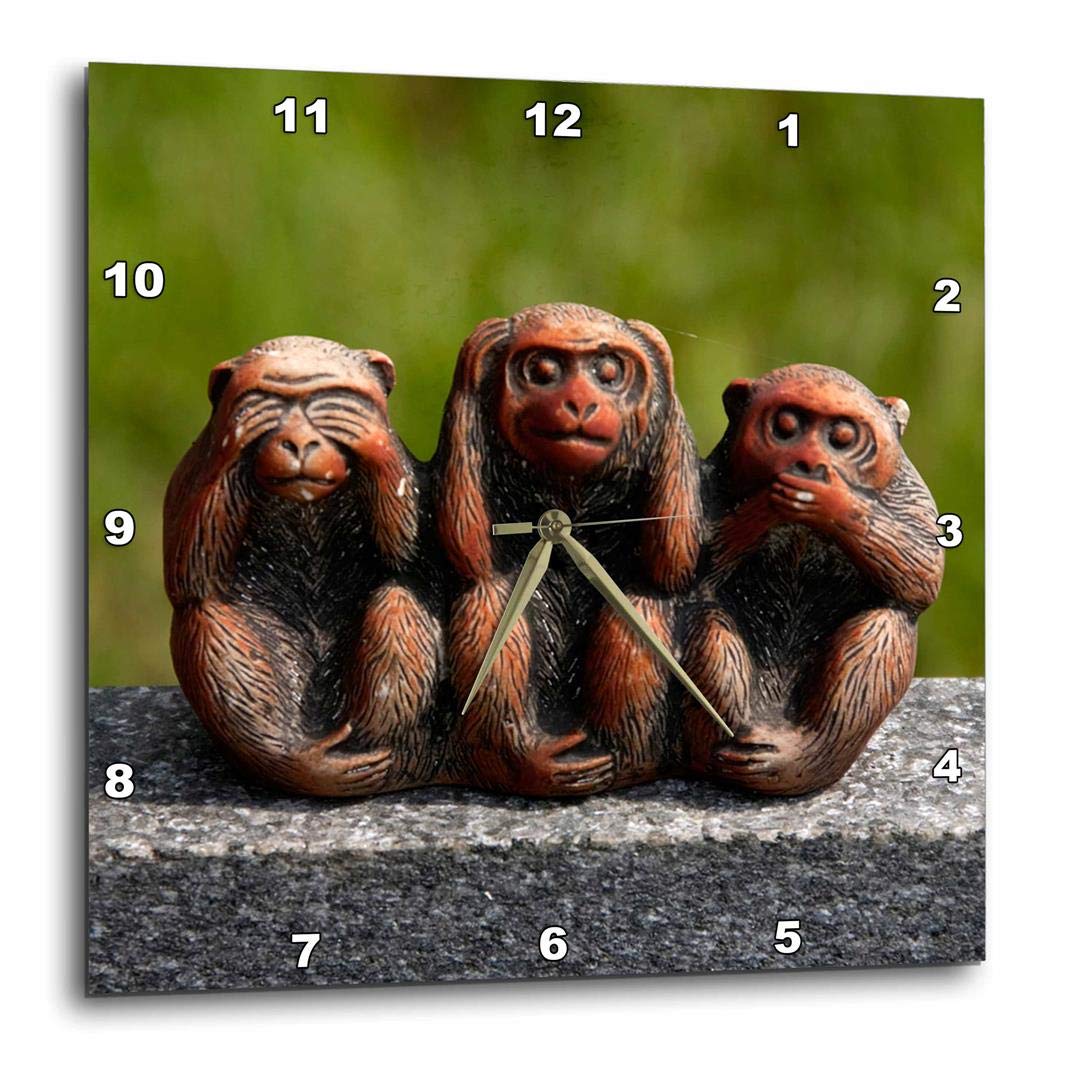 3dRose DPP_112680_1 3 Monkeys, Hear, See, Speak No Evil Wall Clock, 10 by 10-Inch