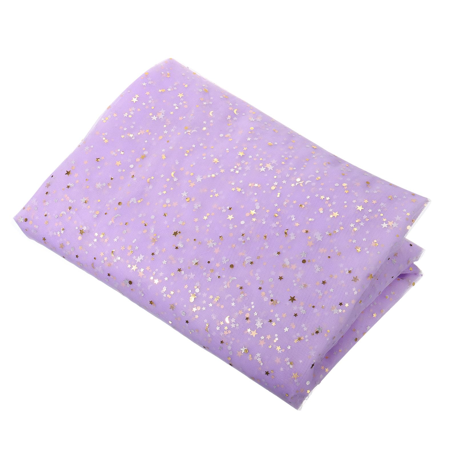 PATIKIL 5 Yards Tulle Fabric, 63inch Glitters Tulle Fabric Rolls Lace Sequin Ribbon Netting Stars Moon for Tutu Skirt Dress DIY Crafts Birthday Wedding Party Decoration, Purple