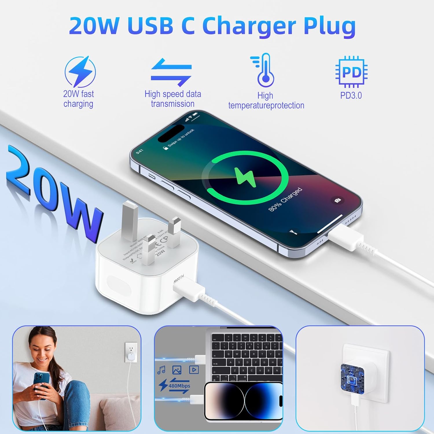 USB C Plug,20W USB C Fast Charger Plug, For iPhone Charger Adaptor UK Compatible with iPhone 16/15/14/14 Plus/14 Pro/14 Pro Max/13 12 11 X XR XS SE/Pad-1Pack 3 71mKLC4IAsL. AC SL1500