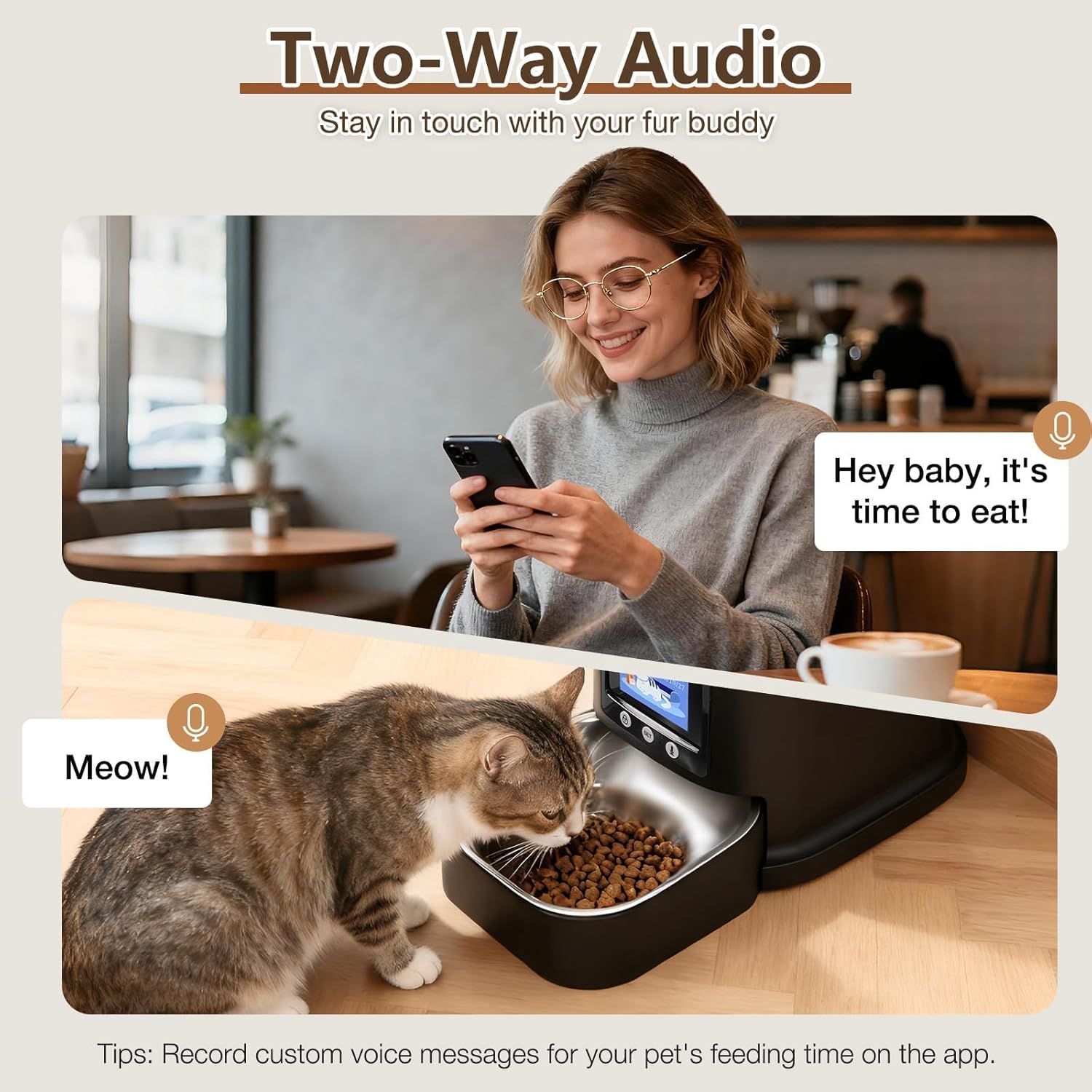 Automatic Cat Feeder with Camera, 5G WiFi Smart Pet Feeder with 2-Way Video/Audio, 45° Adjustable Angle, Night Vision, 5L Cat Food Dispenser for Cats & Small Dogs with APP Control for Vacation & Work