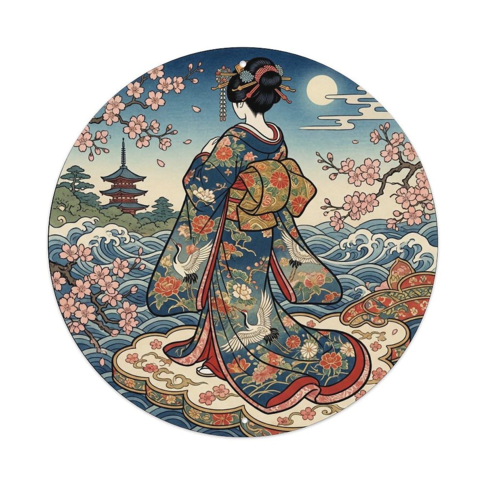 Japanese Geisha Back Slightly Turned Side Graceful Metal Tin Sign