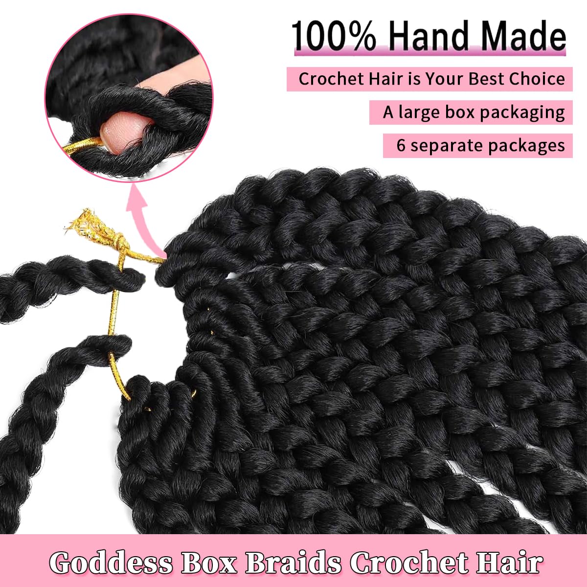Crochet Box Braids, 6 Packs 18 inch 144 Strands Box Braids Crochet Hair Pre looped, Crochet Hair for Black Women Braiding Hair (18 inch 1B)