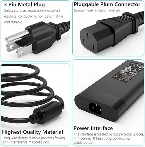 Miniatura 5 de Cargador adaptador de CA de 200 W compatible con TPN-DA10 L00818-850 L00895-003 ADP-200HB B HP OMEN Laptop 15-dh0005la OMEN 17 Series Cable de