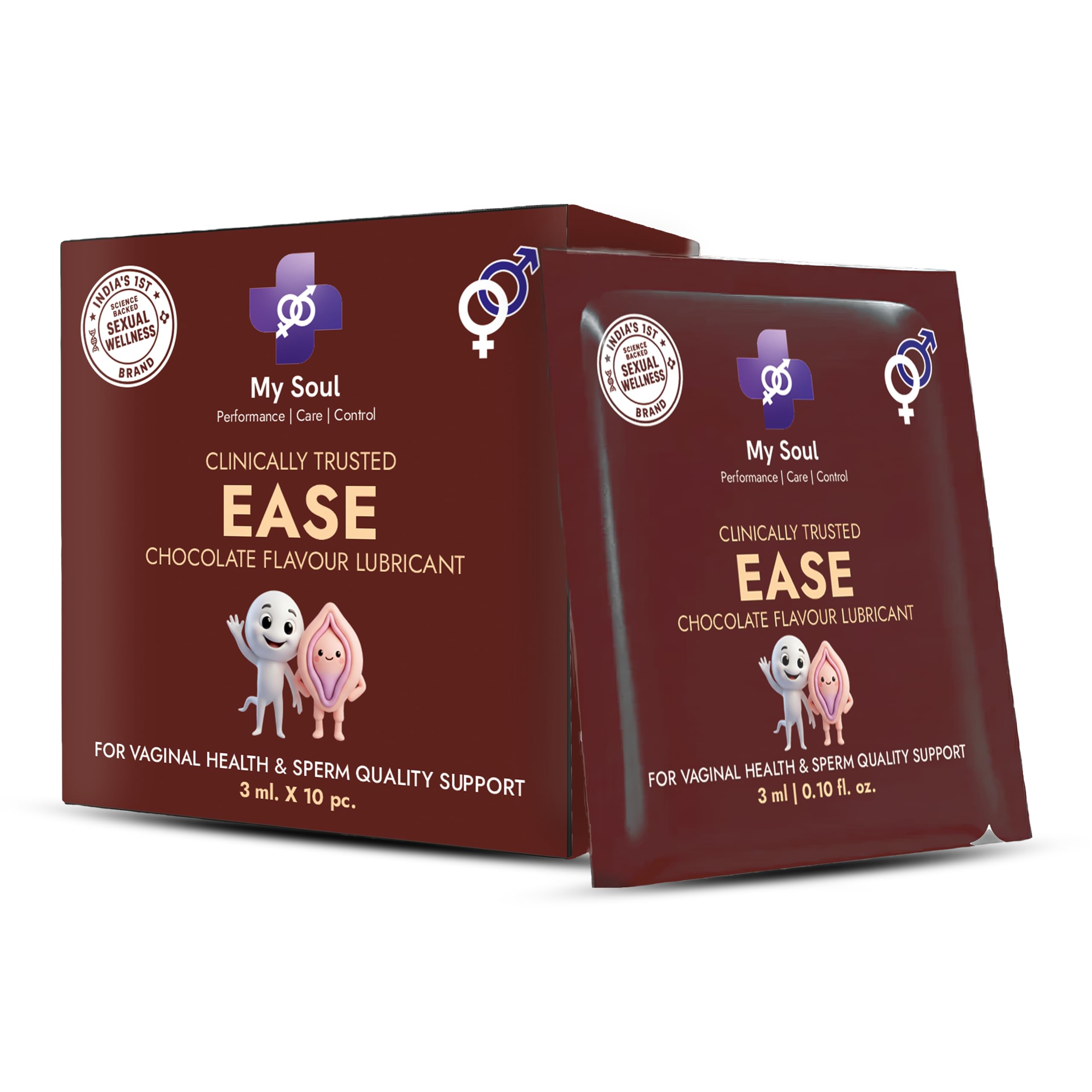 My Soul Chocolux | Medicated Chocolate Pleasure Lubricant | For Fertility | Medically Backed | Skin Friendly, Infused with Neem and Natural Aloe Vera- (3x10 ML Sachets) 10 Sachet