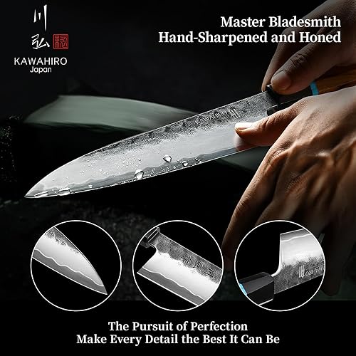Miniatura 5 de KAWAHIRO Cuchillo de chef japonés, cuchillo de cocina VG10 forjado negro de 8.268 in, cuchillo de chef profesional hecho a mano con mango