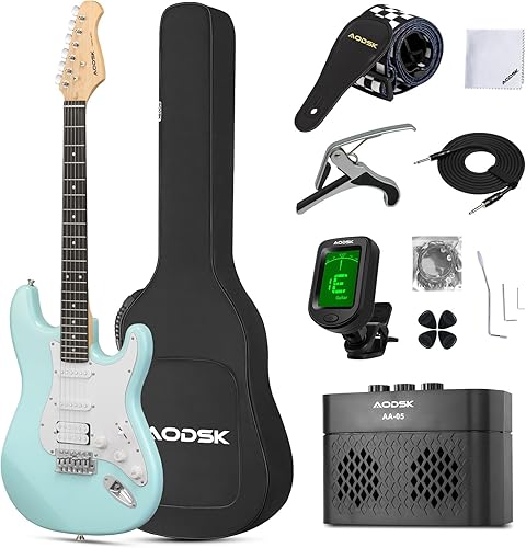 AODSK - Guitarra eléctrica con amplificador, kit para principiantes de 39 pulgadas, cuerpo sólido de tamaño completo, todos los accesorios,