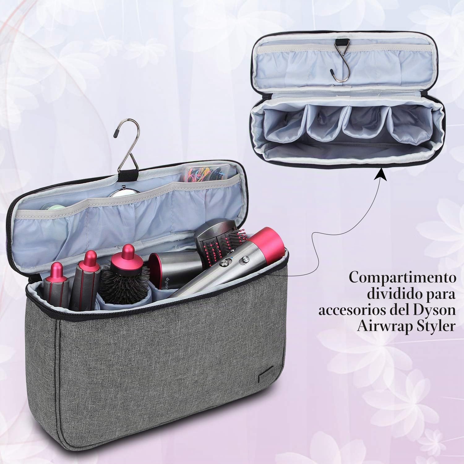 Teamoy Bolsa Viaje de Rizador de Pelo, Organizadora de Viaje para Accesorios Styler, Bolsa Cepillo Rizador de Pelo, Bolsa para Rizador Secador, Gris