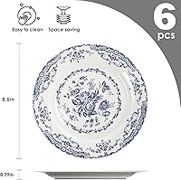 Vista 2 de Platos de Ensalada, Juego de Platos de Cerámica de 6, Platos de Cocina Aptos para Microondas, Plato Blanco de 8.5 Pulgadas de Postre con Diseño