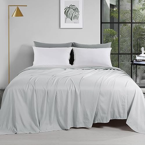 HOMBYS Sábanas encimeras extragrandes grises tamaño King, extra grandes, suaves y duraderas, sábana superior lisa y transpirable de 120 x 120