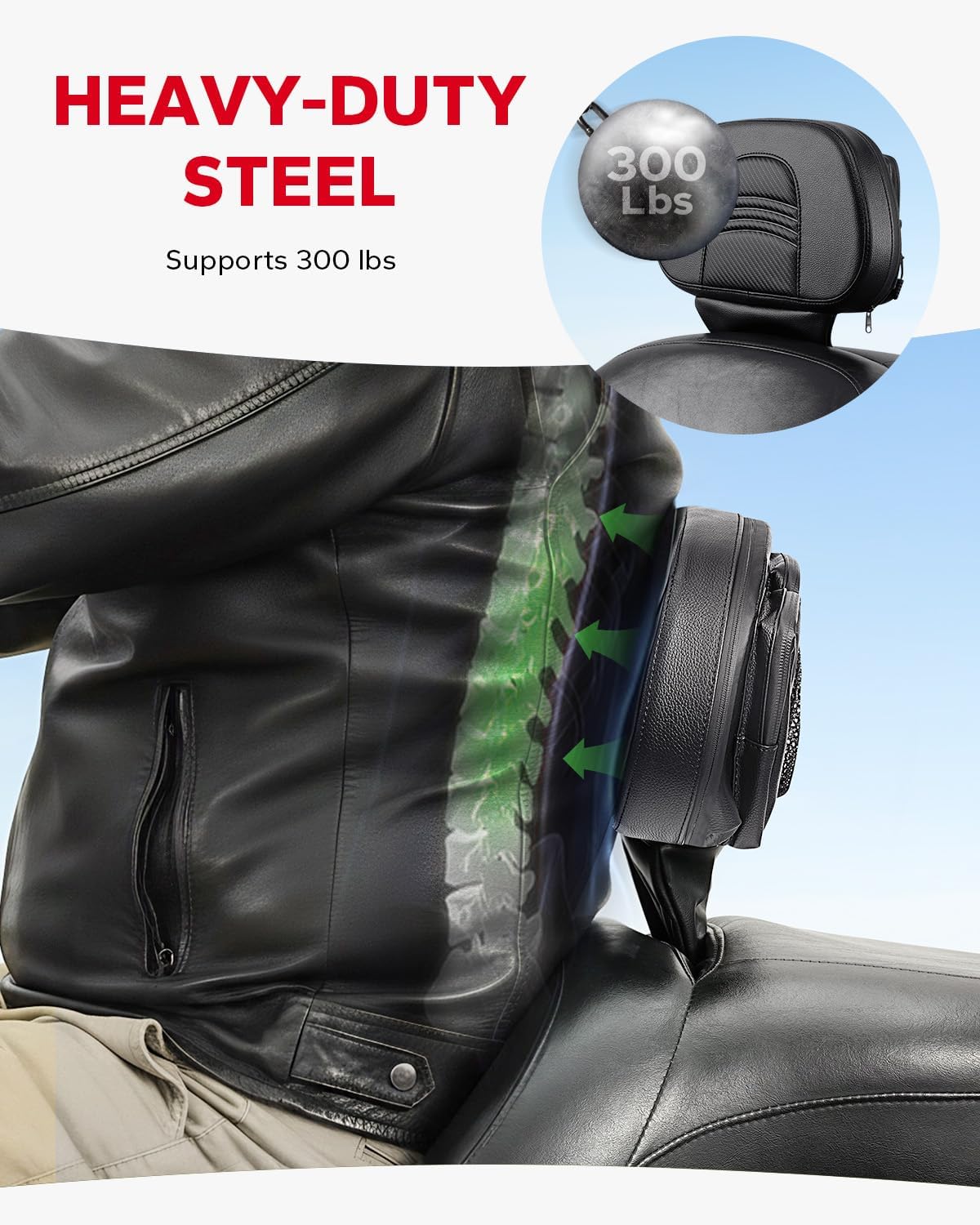 Amazicha Rider Driver Backrest, Adjustable Driver Rider Backrest with Storage Bag Fit for Harley Davidson Touring Road Glide Street Glide Electra Glide Road King CVO 1988-2024, Black