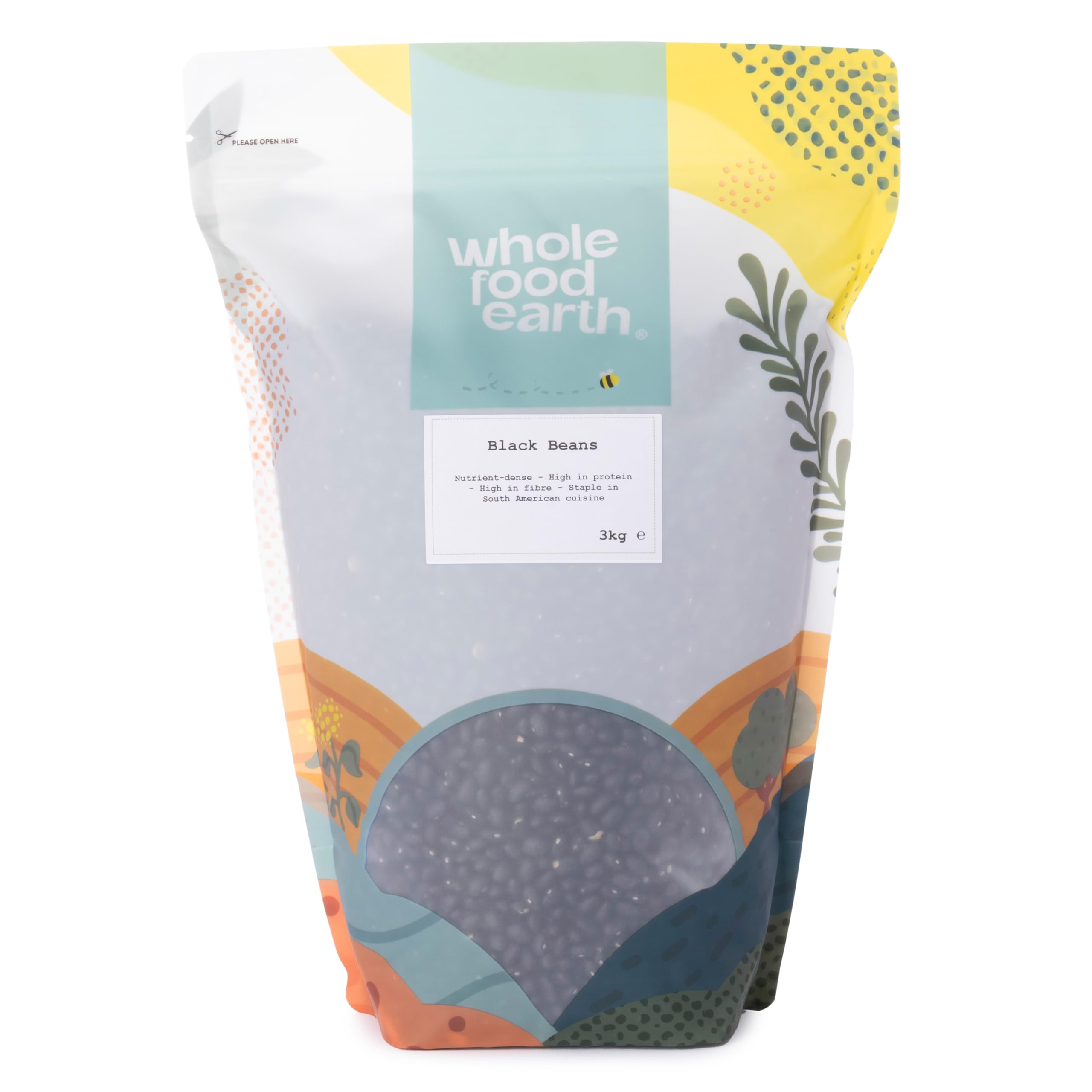 Wholefood Earth Black Beans 3 kg | GMO Free | Natural | High Fibre | High Protein