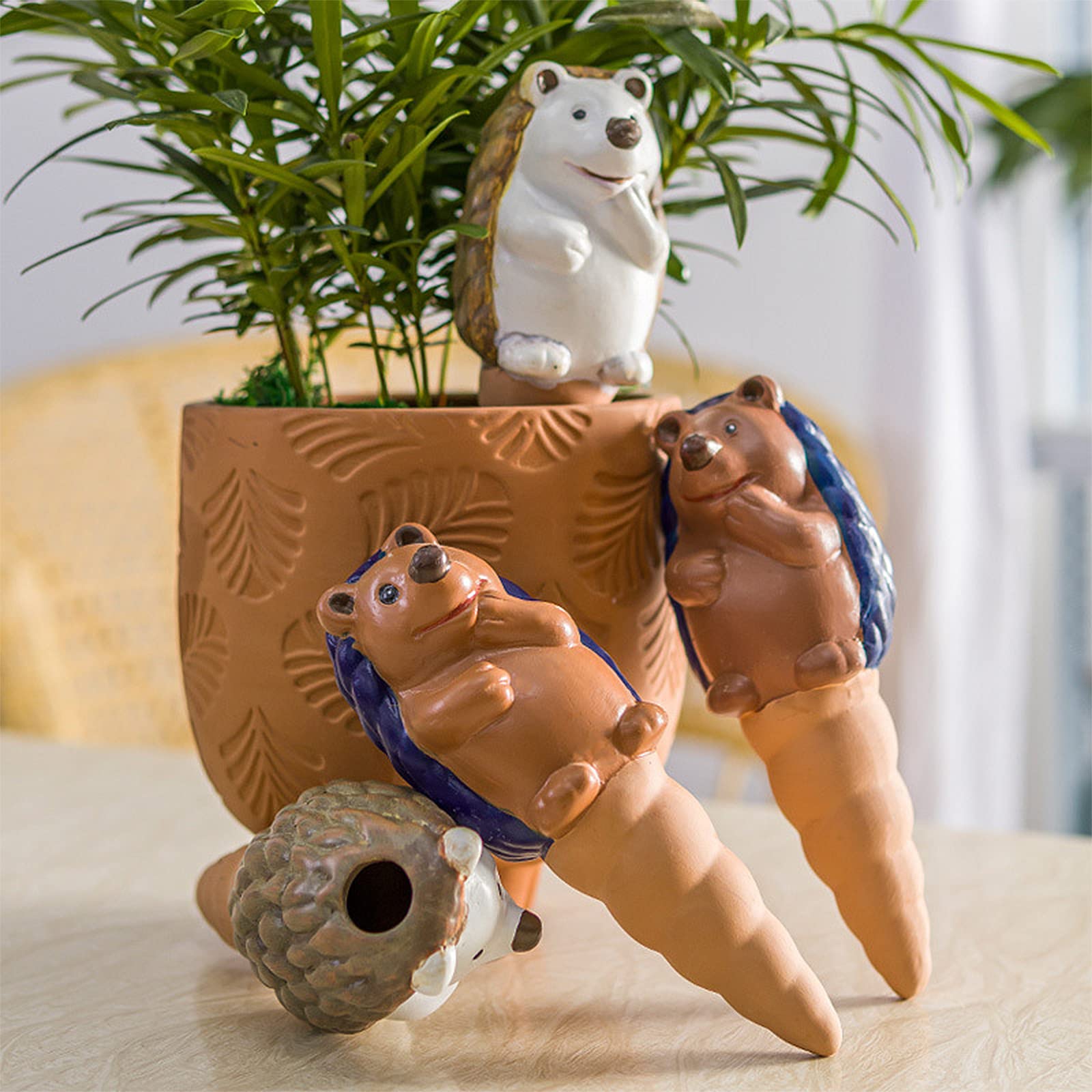 RAZURE 4 Pack Terracotta Self Watering Spikes Plant Watering Globes, Decorative Self Watering Stakes, Automatic Plant Waterer Drippers for Indoor Potted Plants