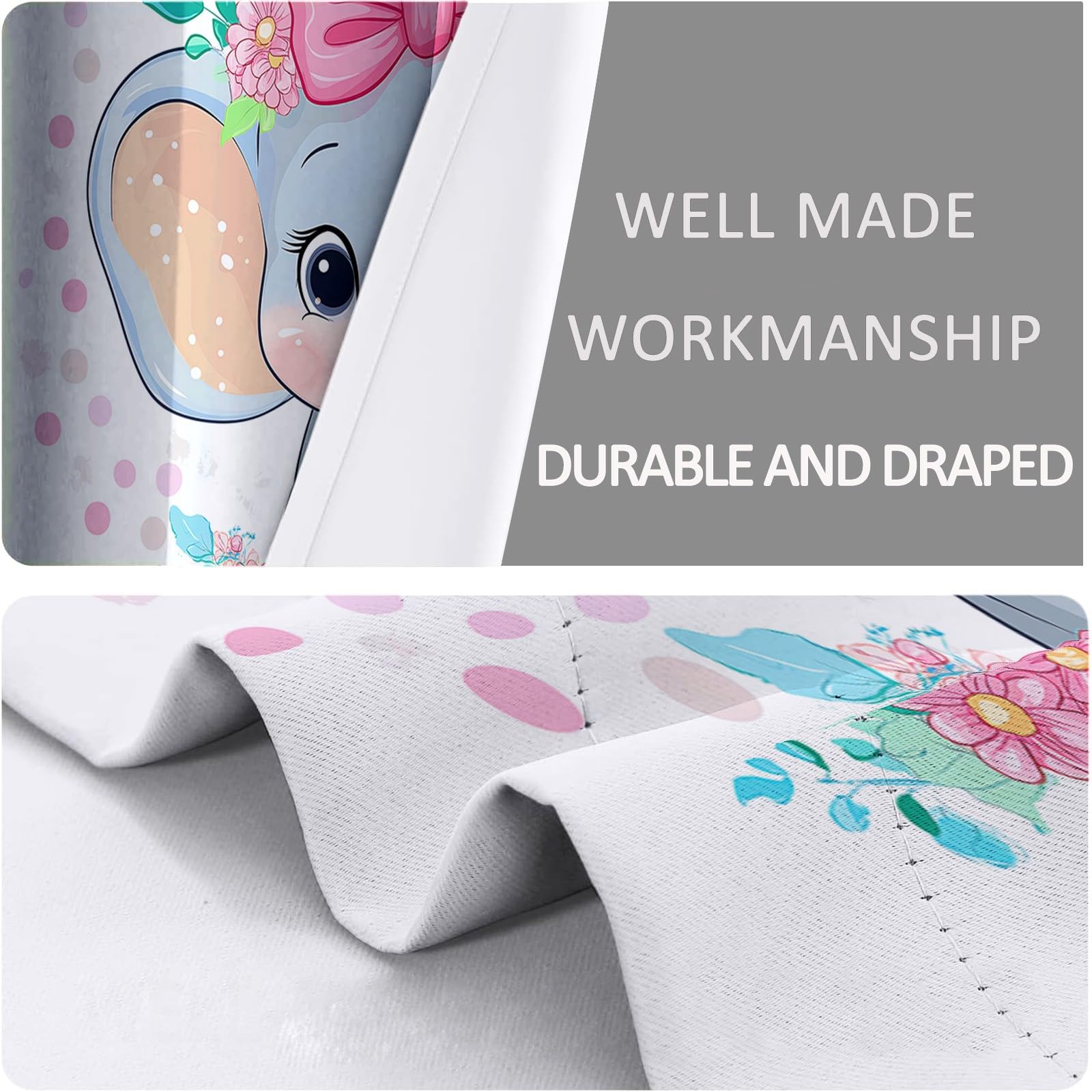 Genérico Cortinas Aislantes Termicas Elefante Bebé De Dibujos Animados con Lazo 2 Piezas con Ojales, 3D Cortinas Opacas para Habitacion Y Dormitorio Sala 140An x 260Al cm