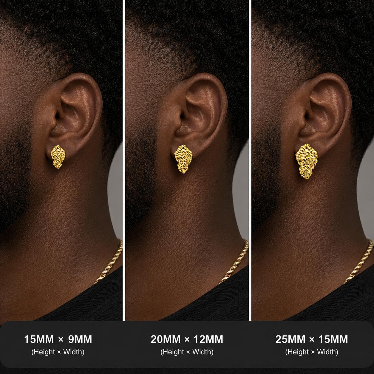 Gold Nugget Earrings for Men - Nugget Earring 18k Gold Plated -925 Sterling Silver Stud Earrings Gold Plated Earring studs