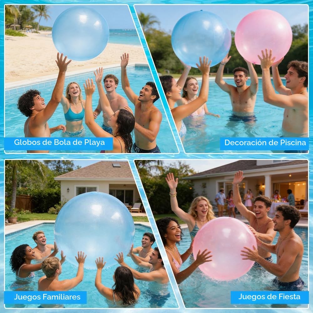 2 Piezas Globos de Agua Reutilizables, 120cm Bola de Burbujas XXL, Gigante Inflables Globos Agua Reutilizables, Gigantes de TPR Pelotas Gigantes para Beach Party Garden (Azul, Rosa)