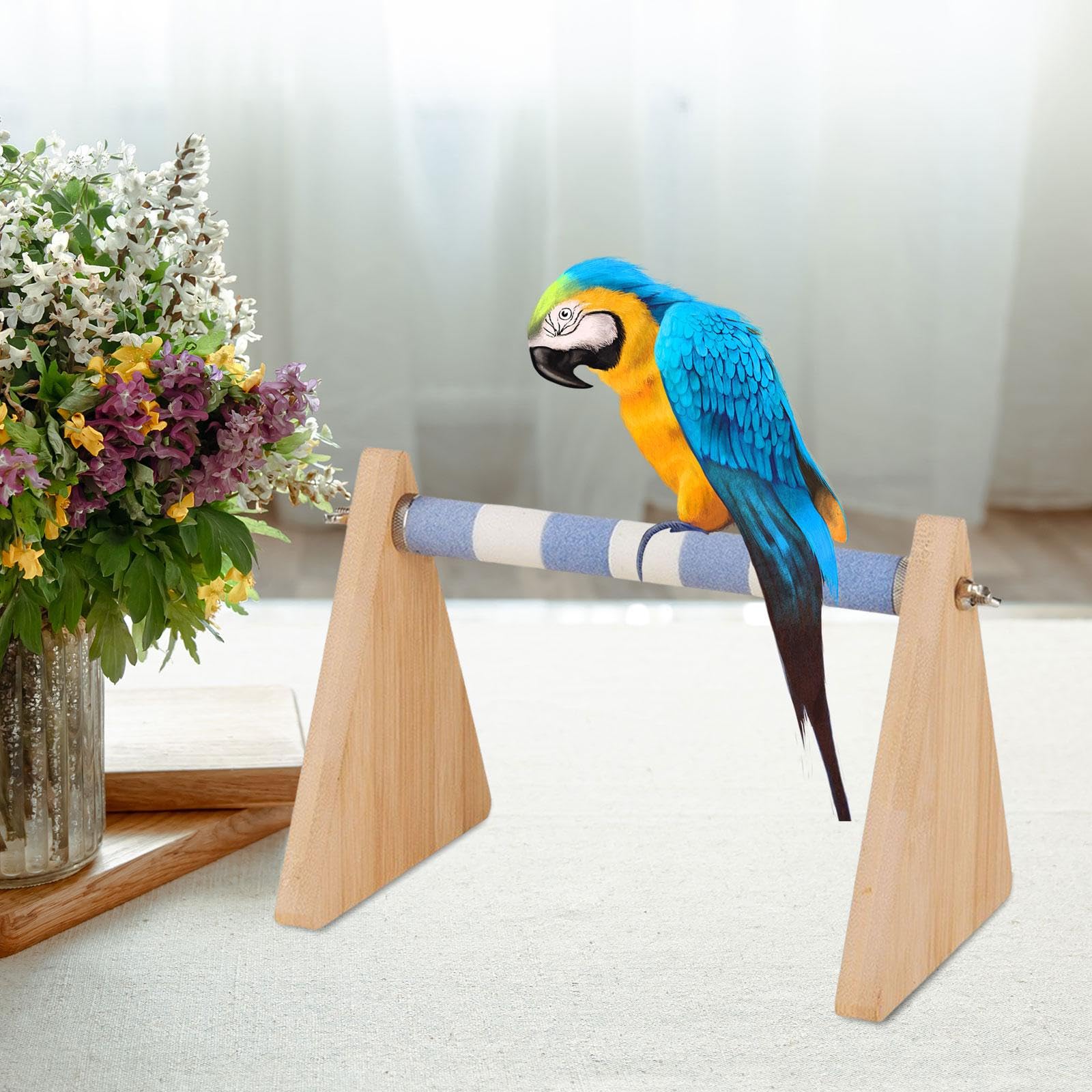 Milageto Tisch-Vogelstange, Desktop-Vogelständer, Schleifklaue, Vogeltrainingsständer, Vogelspielständer für, Finken, Kakadus, Lovebird, Blau Weiß 20mm