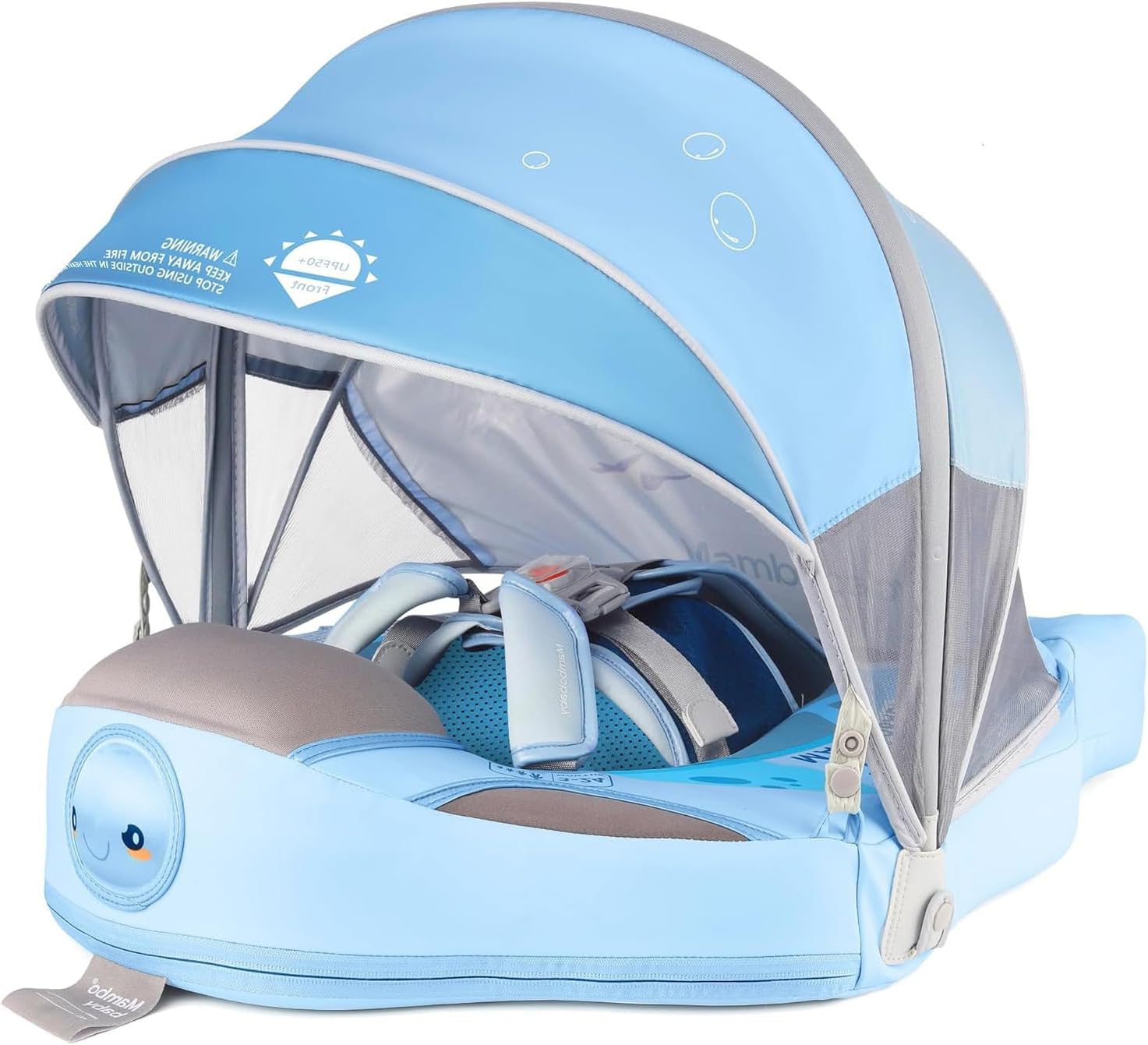Baby Floats for Pool with Canopy Removable UPF 50+ UV Sun Protection Canopy，Mambobaby Infant Pool Float Non Inflatable Soft Skin-Friendly Leather