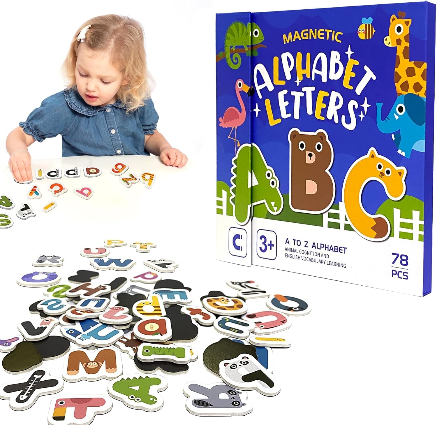 RUJVE Alphabet Magnets Letters for Toddlers 3 4 5 Refrigerator 78 PCS Uppercase & Lowercase Fridge Magnets for Preschool Learning Activities Toys, Homeschool Supplies or Great Birthday Party Game