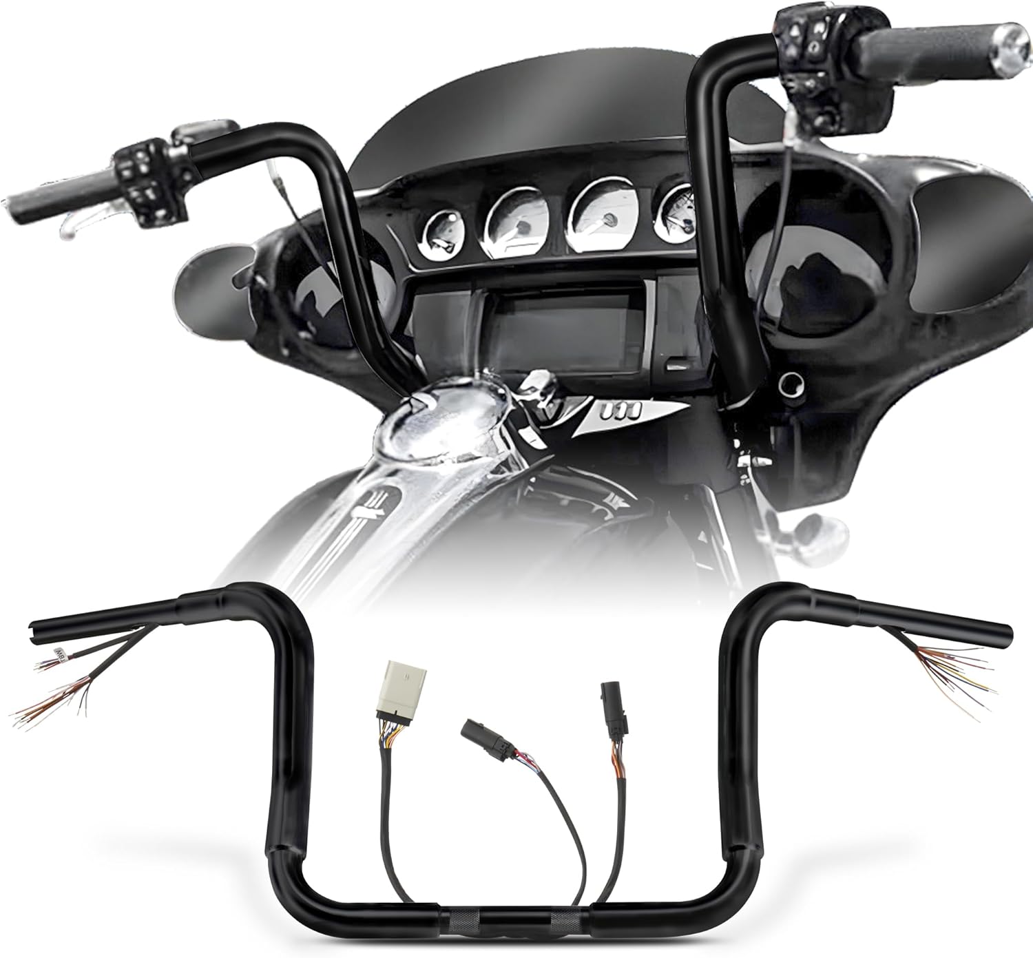Pre-wired 1 1/2" Fat Ape Hanger 14" Rise Bagger Handlebar for Harley 2008-2013 Street Glide/Ultra Classic/Electra Glide/Ultra Limited Modeels Prewired CAN-Bus Wire and Throttle by Wire(TBW), Chrome