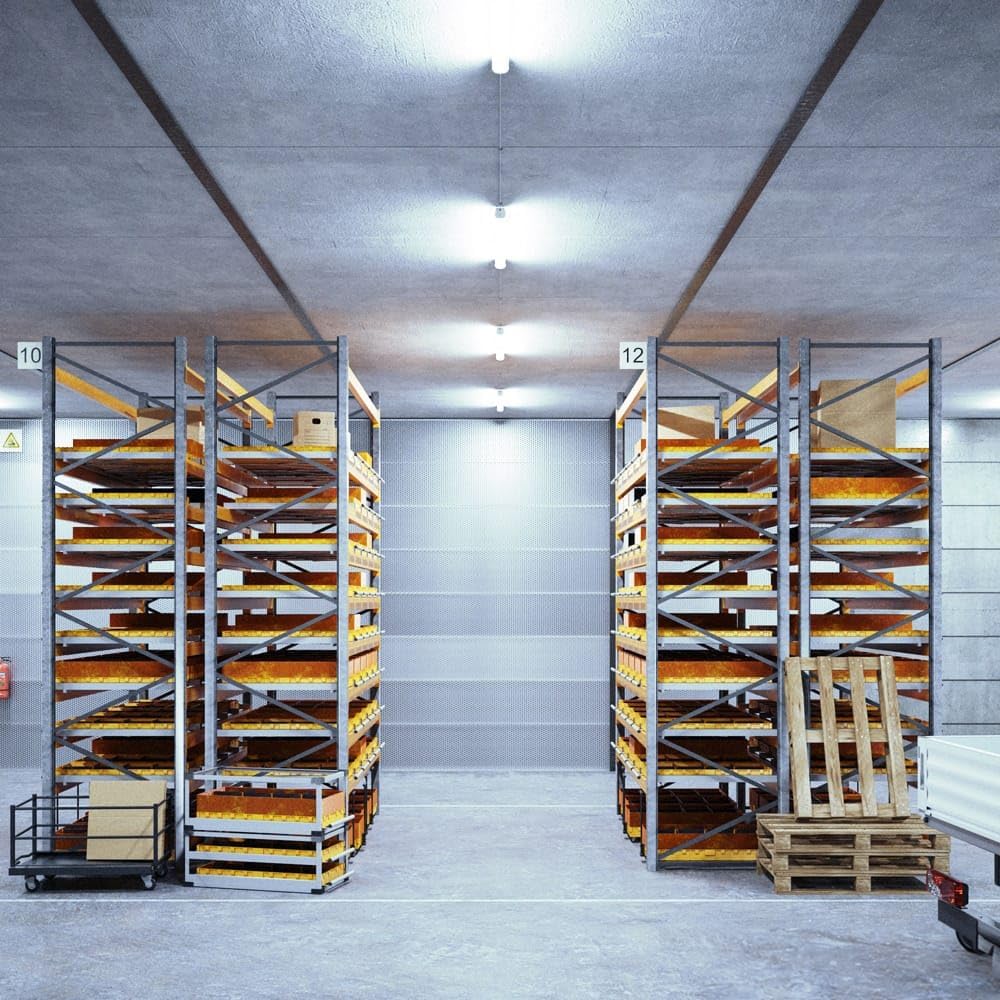 HOFTRONIC LED luminaires installed in a warehouse aisle