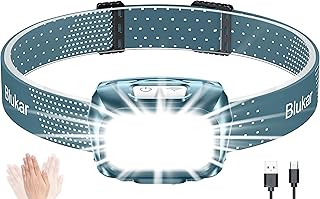 Headlamp Rechargeable, Blukar Super Bright COB Headlamp Headlight with Sensor Control & Red Lights, 8 Light Modes, Spotlight Floodlight Combination, Waterproof Flashlight for Work, Emergency-Navy Blue