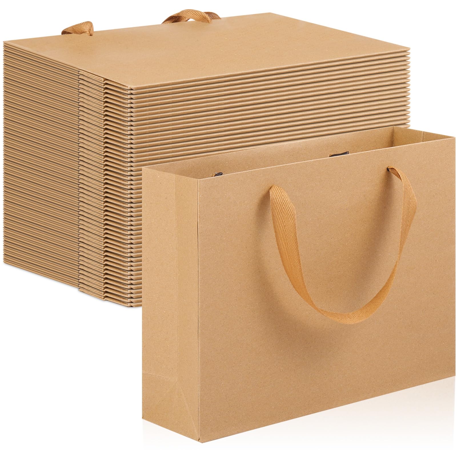 PerKoop 40 Pack Kraft Gift Handled Paper Bags Bulk, Shopping Kraft Heavy Duty Bags for Gift Wrap, Dessert, Business, Boutique, Party Favors(Brown)