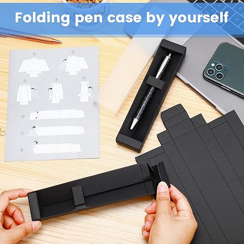 Miniatura 5 de Crtiin 30 cajas de regalo negras para bolígrafo, regalo negro vacío con instrucciones plegables, estuches para bolígrafos con fundas transparentes y