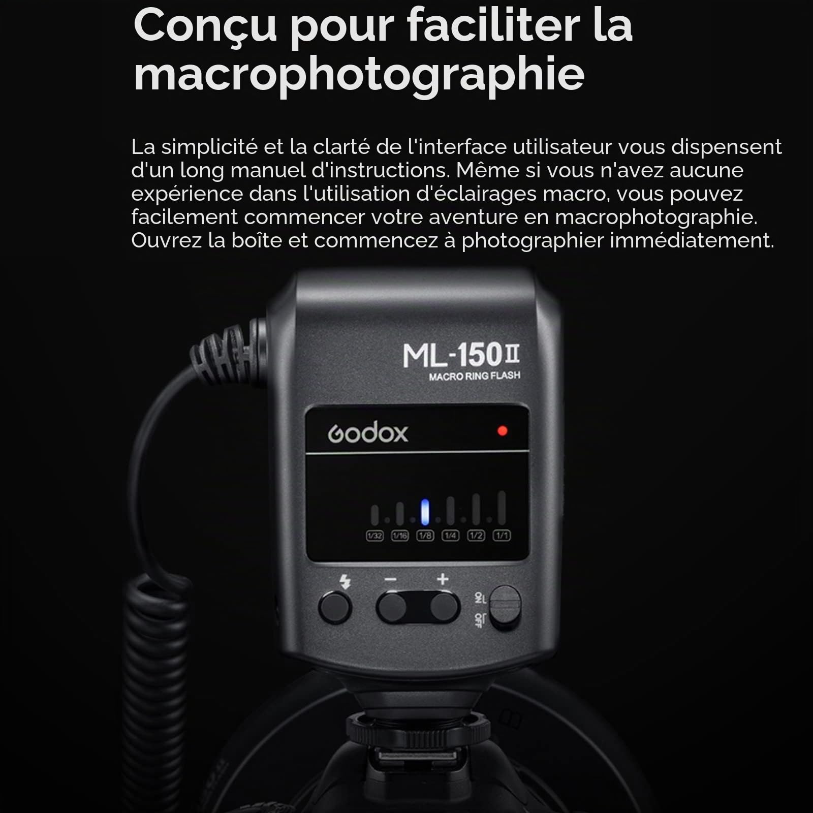 Godox ML-150II ML150II Macro LED Ring Flash Speedlite 5800K ± 200K pour Sony Canon Nikon Fuji Olympus Panasonic DSLR pour la Production vidéo, la Photographie Animale et végétale