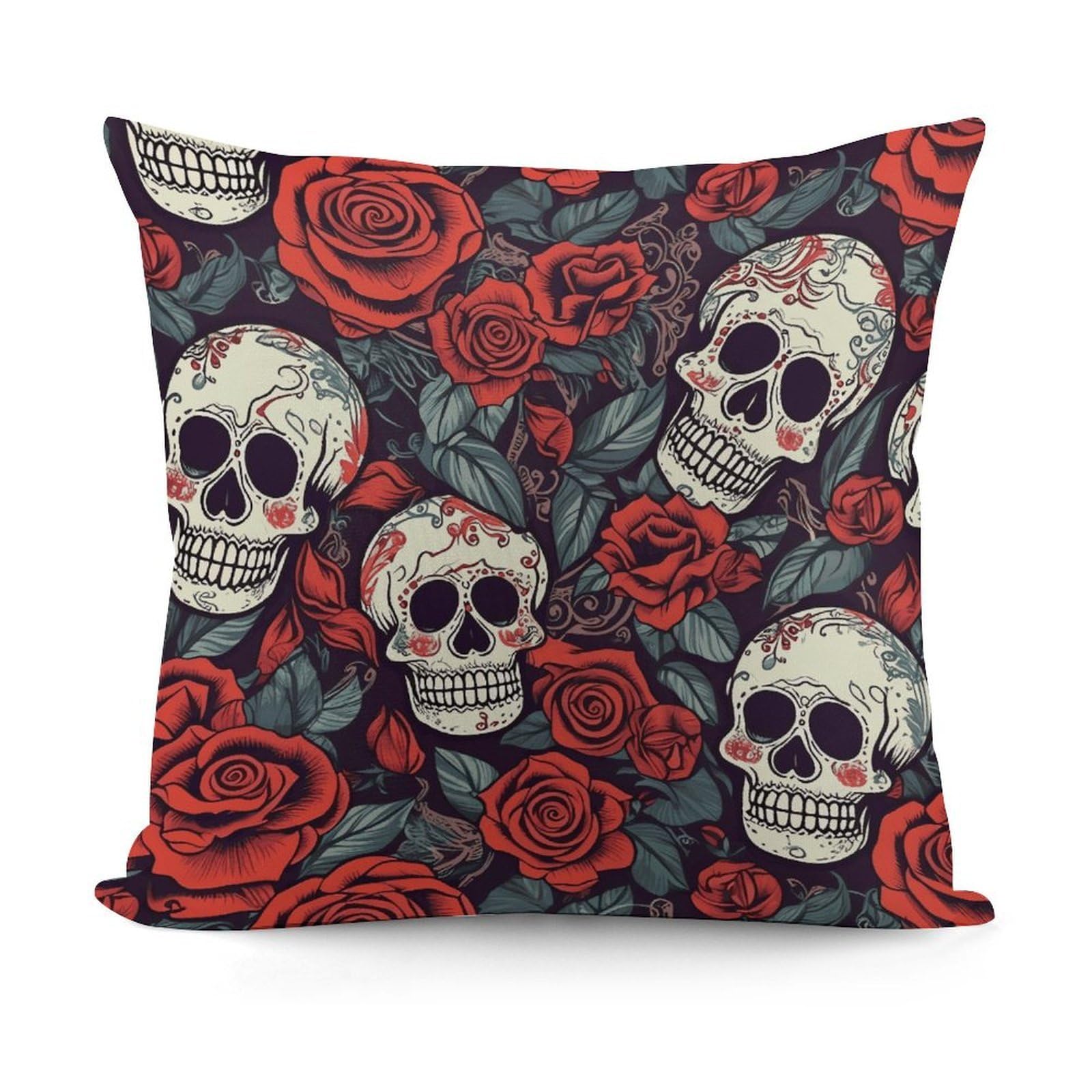 Adfgyerh Style Sugar Skulls And Red Roses Decorative Pillow Covers, Throw Pillow Covers Soft For All Seasons, Pillowcases For Couch Living Room Sofa Bedroom 18X18 Inch