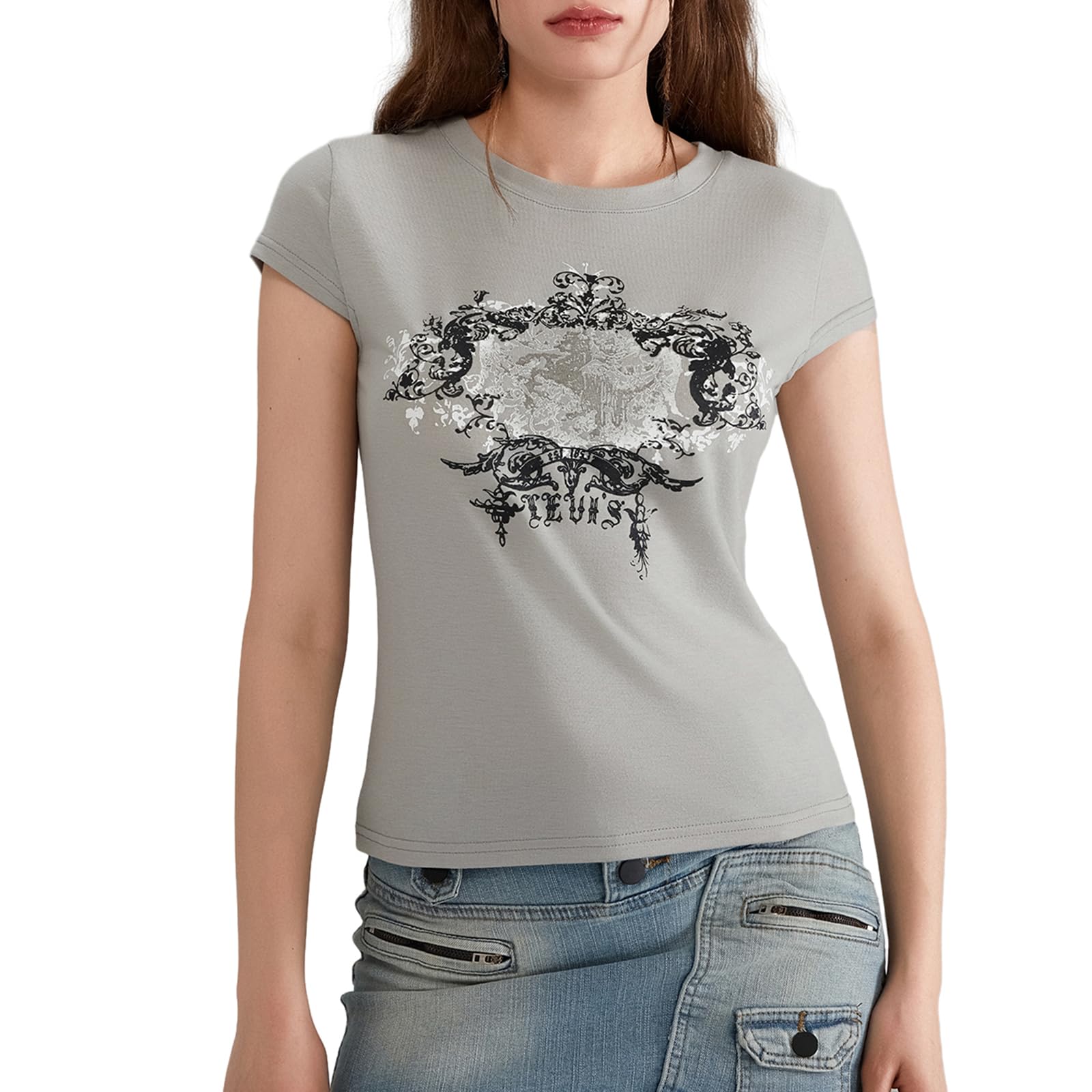 Y2K Grunge Graphic Tees for Teens Girl Vintage Fairy Grunge Emo Goth Short Sleeve Baggy T-Shirt Going Out Streetwear