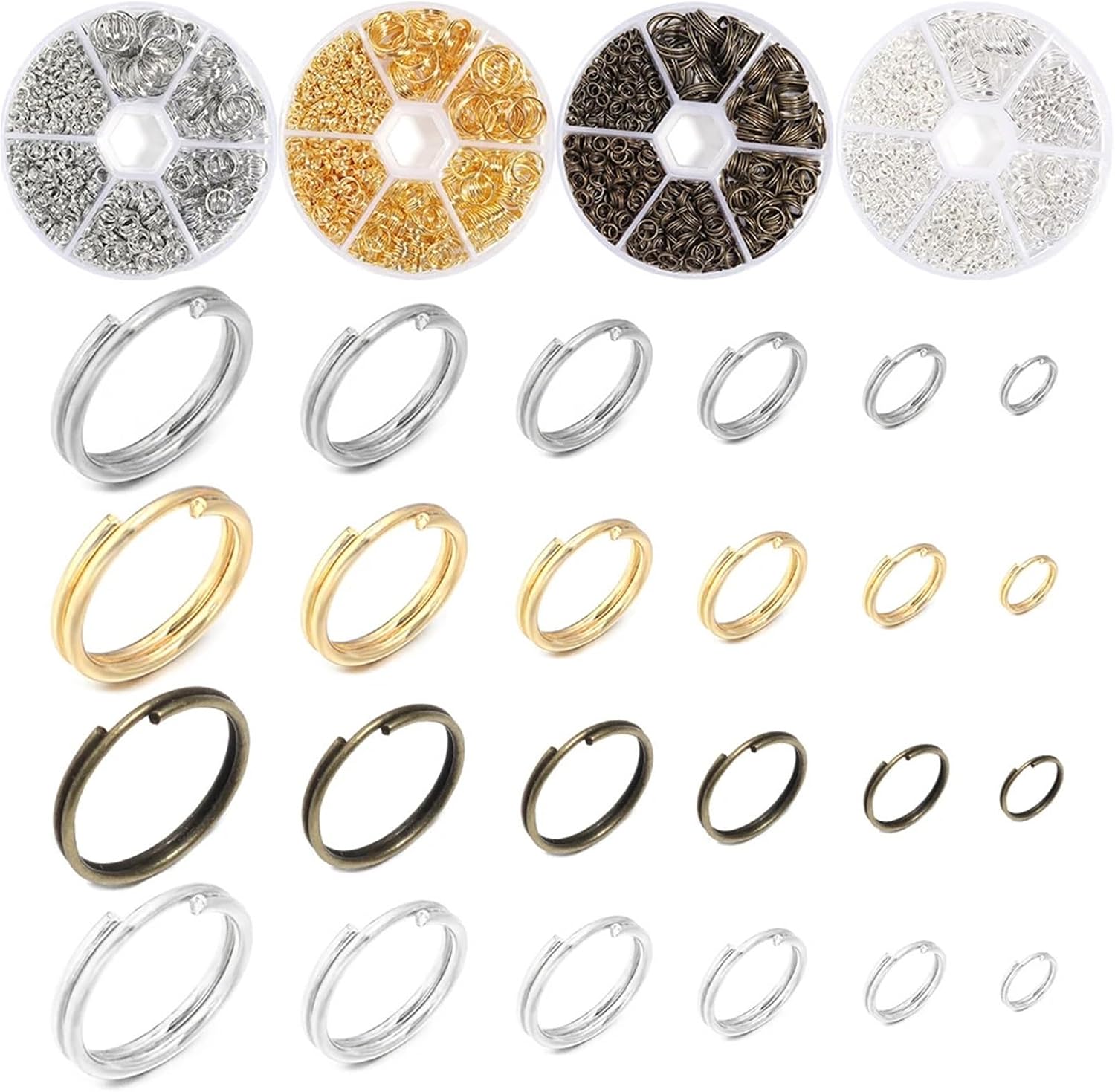 Versatile 6Boxed Iron Jump Ring Gold/Silver Double Circle Split Connector for Jewelry Making Supplies DIY Bracelet Necklace Keychain(Gold)